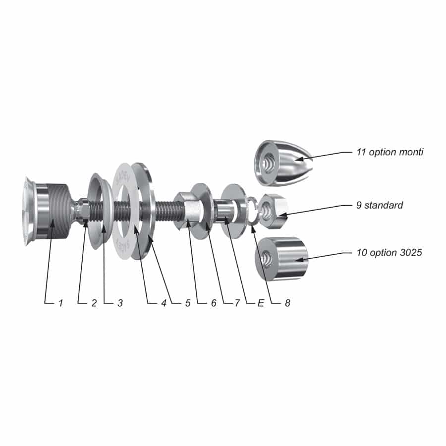 Swivel fitting - rotule - for structural bolted glass - countersunk head - seismic option available