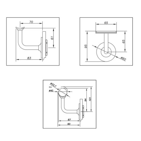 Cavalier de main courante sur verre pour garde-corps - design rond