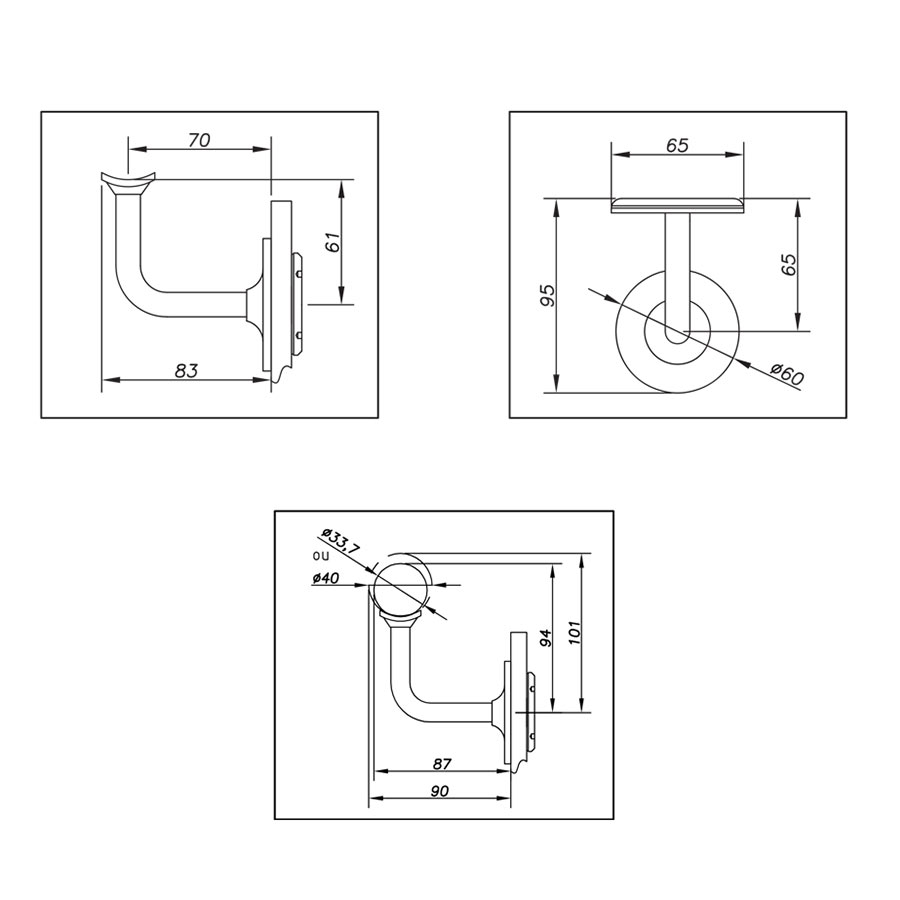 Handrail bracket on glass for balustrades - round design