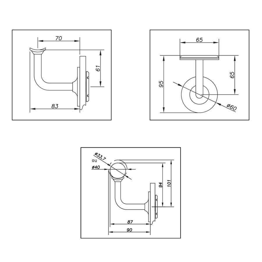 Fixed handrail bracket for glass balustrades