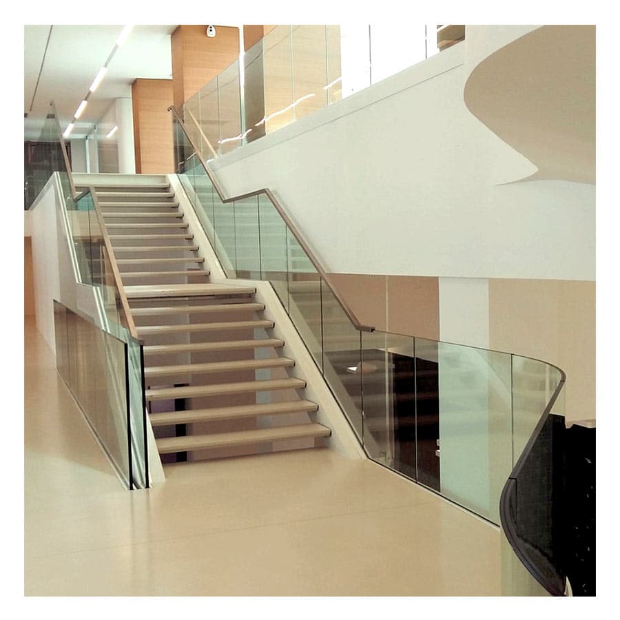 SABCO Frameless glass balustrade, built-in-slab mounting - railing function - public, commercial application - technical evaluation - From 3 to 5.1 KN