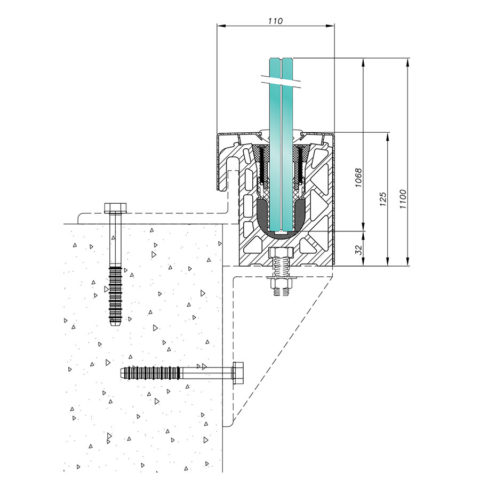 Garde-corps verre SABCO montage sur équerre - fonction balustrade - application stade et haute performance - De 3 à 9 KN