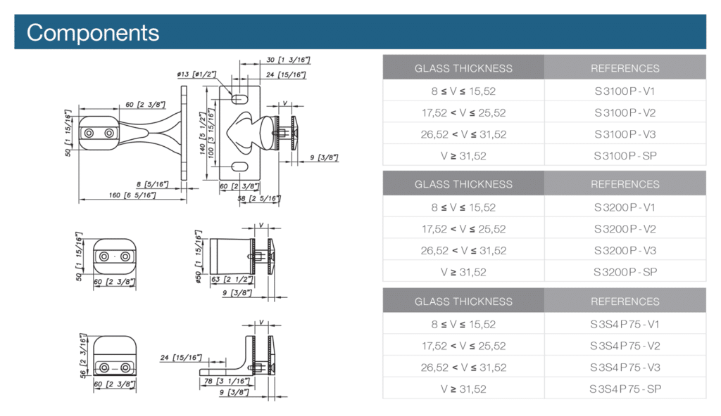 Spider Fitting - Stainless Steel - Connection for Glass - Two Arms