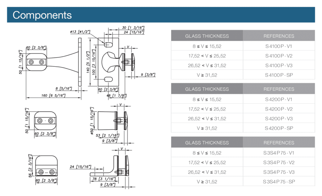 Spider Fitting - Stainless Steel - Glass to Wall Applications - One or Four Arms