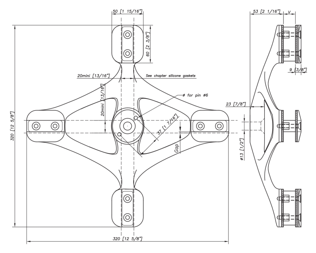 Spider Fitting - Stainless Steel - Glass to Wall Applications - One or Four Arms