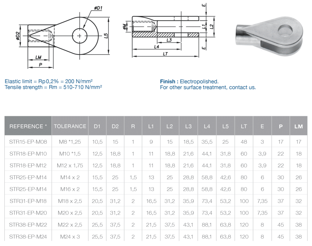 Tension rods, fork, pins - stainless steel 316 - M10 to M24 - for glass facade