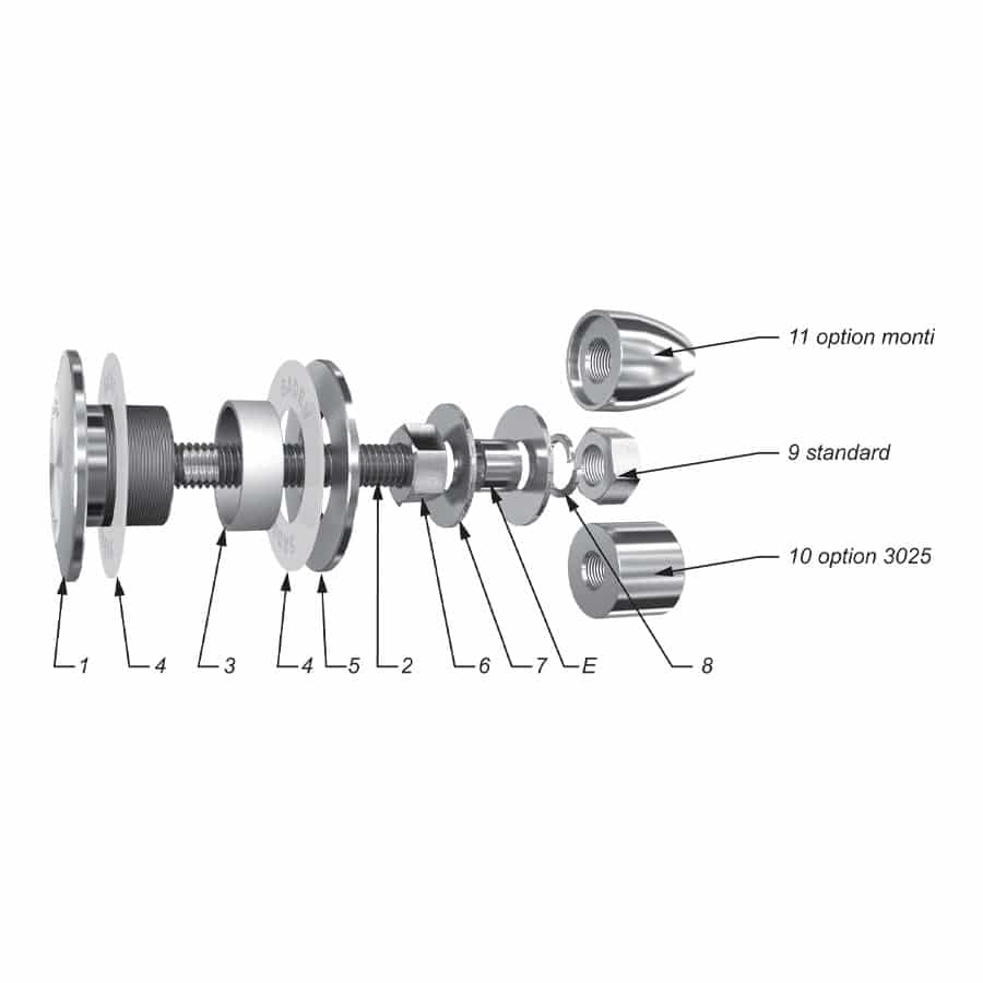 Fixed bolt for structural bolted glass - cylindrical head