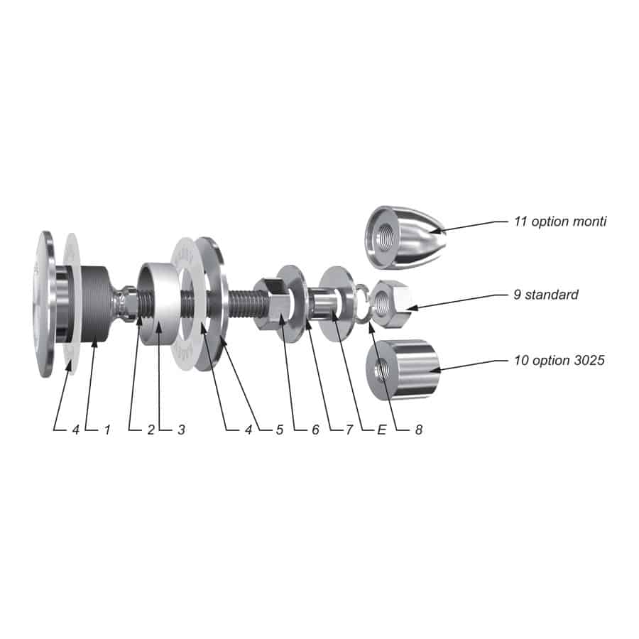 Swivel fitting - rotule - for structural bolted glass - Non-Flush Cylindrical Head - technical Evaluation - seismic option available - bomb blast resistant