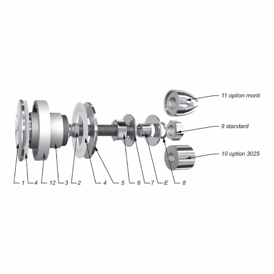 Swivel fitting - rotule - for structural bolted glass - Non-Flush Cylindrical Head - insulated glass unit