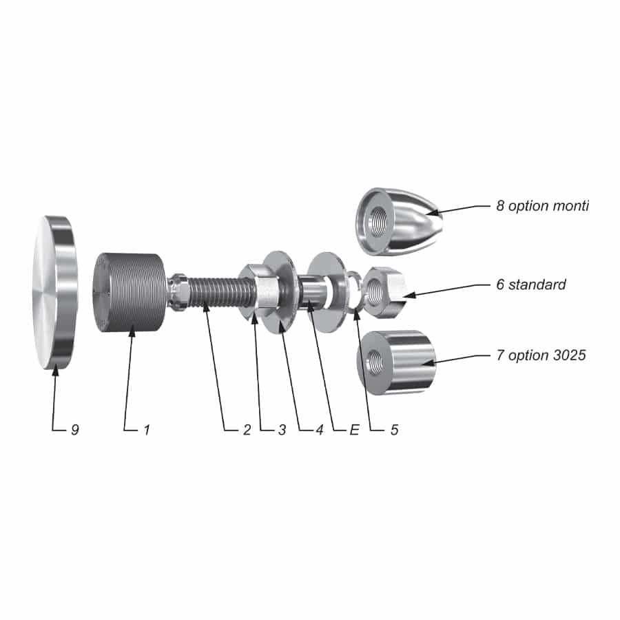 Fixation VEA rotulée tête cylindrique ø60 mm pour collage UV / TSSA sur vitrage