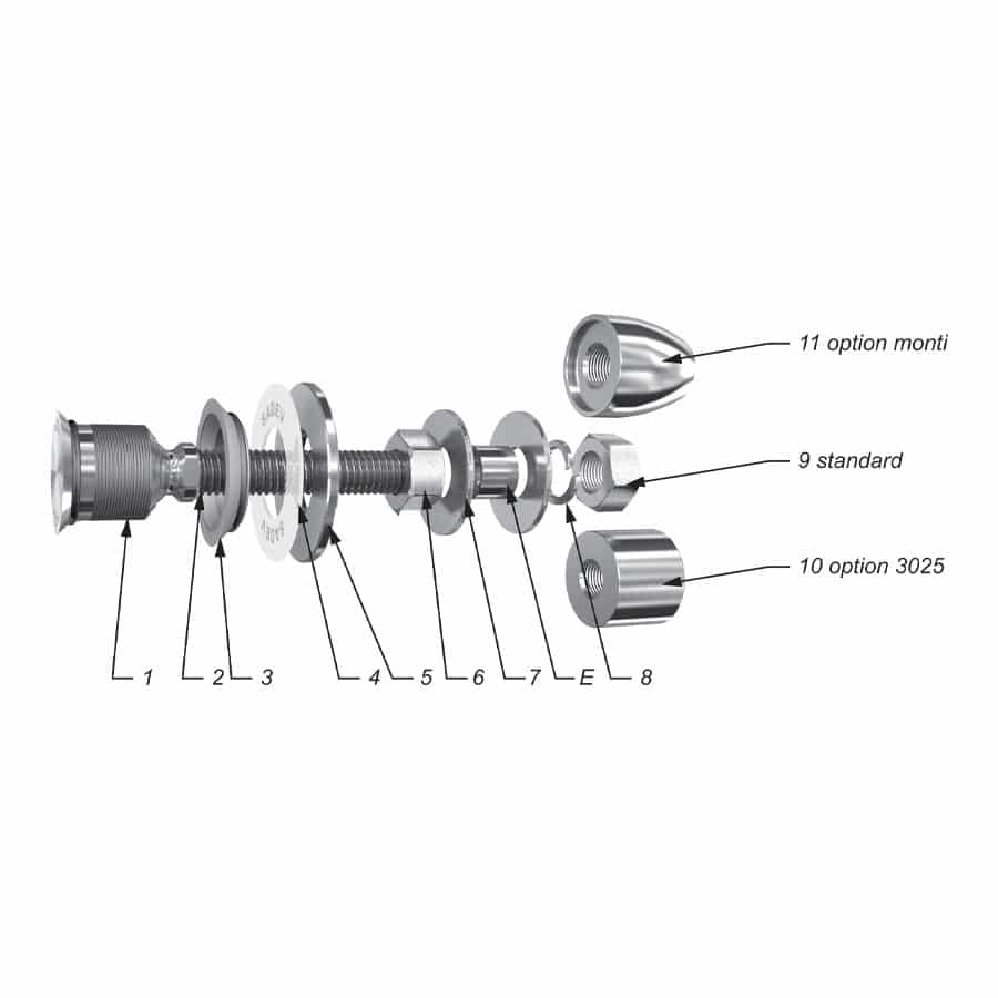 Swivel fitting - rotule - for structural bolted glass - countersunk head - technical evaluation