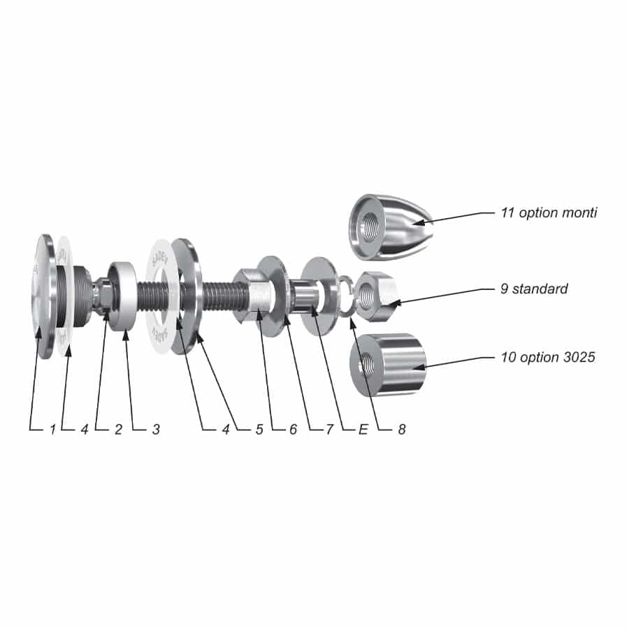 Swivel fitting - rotule - for structural bolted glass - Non-Flush Cylindrical Head - ø50 mm - technical evaluation