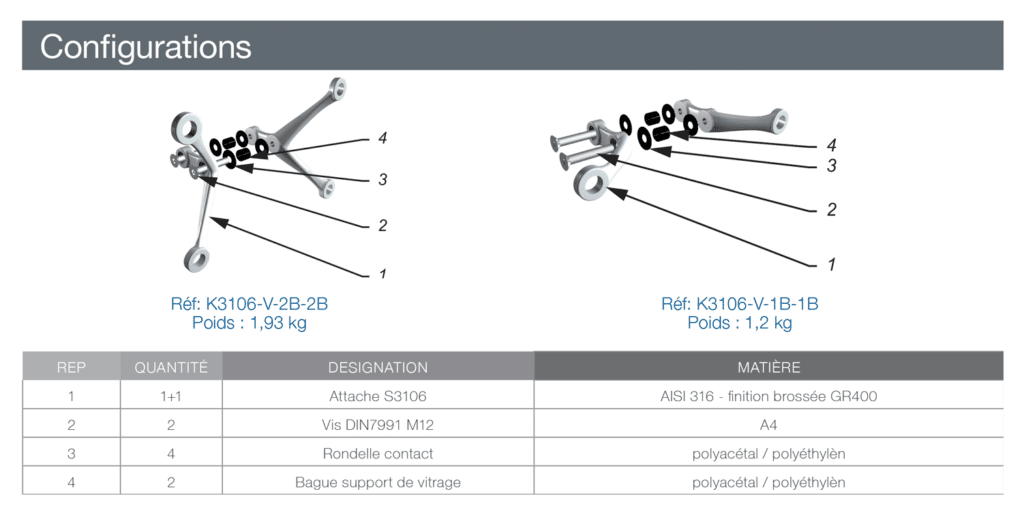 attache de fonderie inox 316 avec platine - design fin