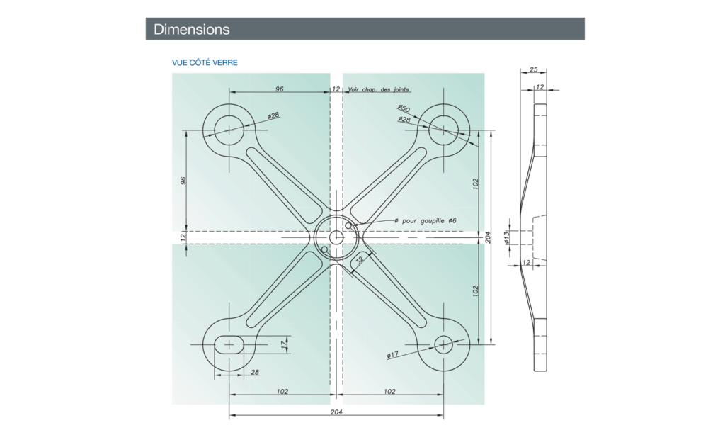 attaches de fonderie inox 316 - avis technique - option sismique - design à faces