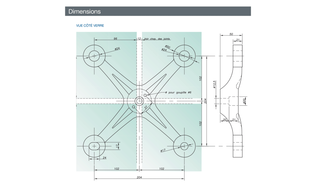 attache de fonderie en aluminium - avis technique - option sismique - finition sablé